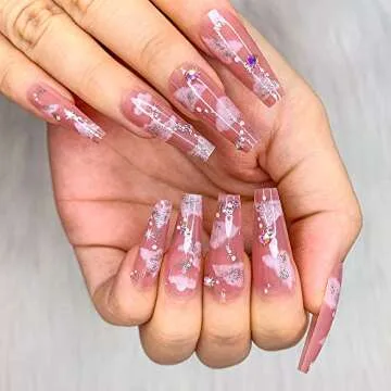 Artquee 24pcs Glossy Coffin Fake Nails for Women