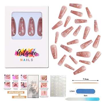 Artquee 24pcs Glossy Coffin Fake Nails for Women