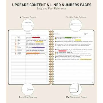 A4 Spiral Notebook Journal 8.5” x 11”, 256 Numbered Pages Hardcover Leather Journals for Women M...