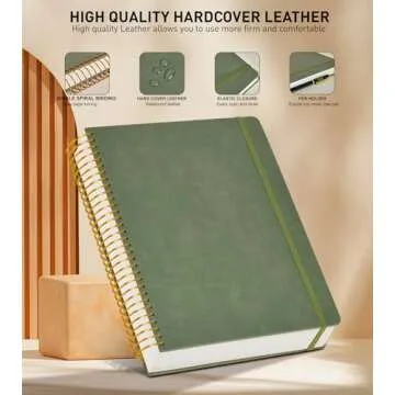 A4 Spiral Notebook Journal 8.5” x 11”, 256 Numbered Pages Hardcover Leather Journals for Women Men, Large Lined College Ruled Notebooks, 100GSM Thick Paper, Spiral Bound Journal for Work School, Green