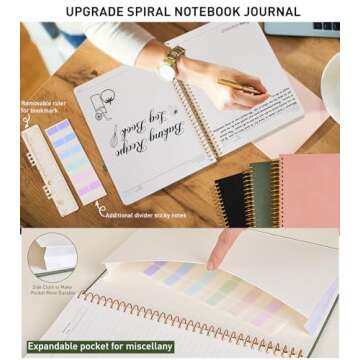 A4 Spiral Notebook Journal 8.5” x 11”, 256 Numbered Pages Hardcover Leather Journals for Women Men, Large Lined College Ruled Notebooks, 100GSM Thick Paper, Spiral Bound Journal for Work School, Green