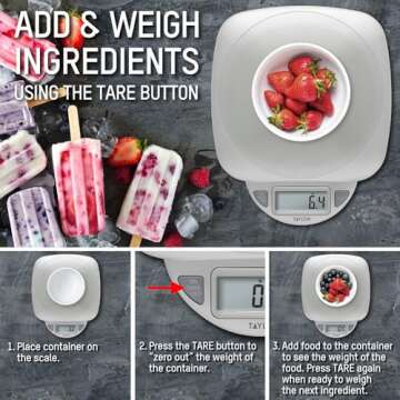 Taylor 11LB Capacity Digital Glass Top Kitchen Scale with LCD Display, Weight in Grams and Ounces fo...