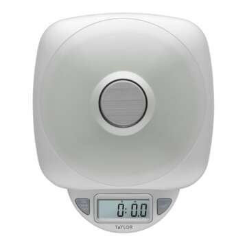 Taylor 11LB Capacity Digital Glass Top Kitchen Scale with LCD Display, Weight in Grams and Ounces for Baking, Cooking, and Meal Prep, Silver