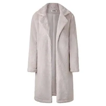 Angashion Women's Fuzzy Fleece Lapel Open Front Long Cardigan Coat Faux Fur Warm Winter Outwear Jackets Light Beige L
