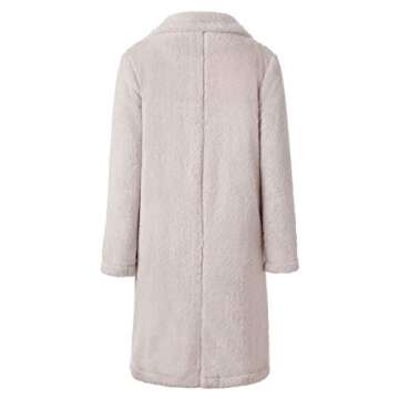 Angashion Women's Fuzzy Fleece Lapel Open Front Long Cardigan Coat Faux Fur Warm Winter Outwear Jackets Light Beige L