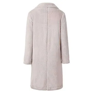 Angashion Women's Fuzzy Fleece Lapel Open Front Long Cardigan Coat Faux Fur Warm Winter Outwear Jackets Light Beige L
