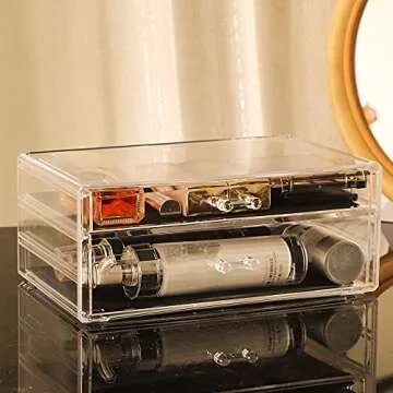 CQ Acrylic 4 Pack Clear Skincare Organizer - Stackable 7 Drawer Makeup Organizer for Cute Cosmetic, Jewelry, Hair Clip, Beauty, Skincare Products