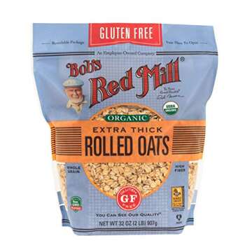 Bob's Red Mill Gluten Free Organic Extra Thick Rolled Oats, 32oz (Pack of 4) - Non GMO, Whole Grain, Vegan, Kosher