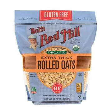 Bob's Red Mill Gluten Free Organic Extra Thick Rolled Oats, 32oz (Pack of 4) - Non GMO, Whole Grain, Vegan, Kosher