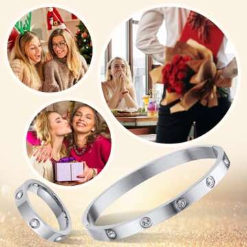 Silver Rings Bracelets for Women - S925 Sterling Silver Love Friendship Bracelet Cubic Zirconia Bangle with Ring Jewelry Set ,Wedding Party Christmas Valentine's Day Birthday Gifts for Her Girlfriend