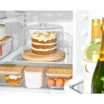 iDesign Recycled Plastic Cake Dome, The Rosanna Pansino Collection – 10.75” L x 10.75” W x 8” H, Clear Dome Lid with Natural Wood Base