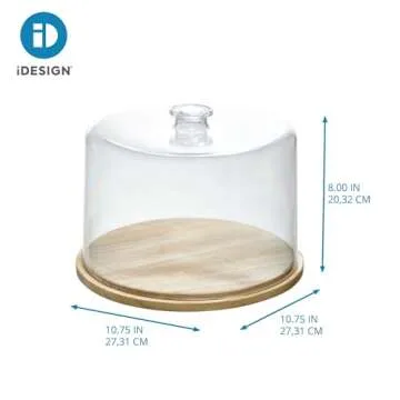iDesign Recycled Plastic Cake Dome, The Rosanna Pansino Collection – 10.75” L x 10.75” W x 8” H, Clear Dome Lid with Natural Wood Base