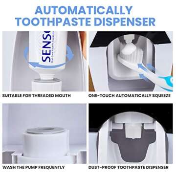 WAYCOM Dust-Proof Toothpaste Dispenser Toothpaste Squeezer Kit (Black)