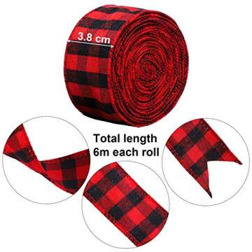 URATOT 2 Rolls Christmas Plaid Burlap Ribbon - Perfect for Holiday Crafts and Gift Wrapping