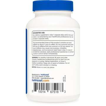 Nutricost Caffeine Pills for Energy Boost 250 Capsules