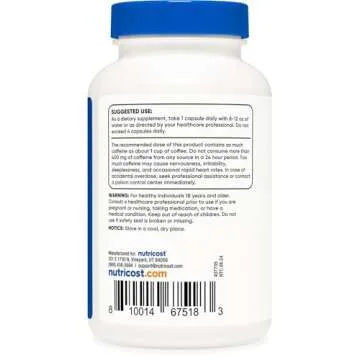 Nutricost Caffeine Pills for Energy Boost 250 Capsules