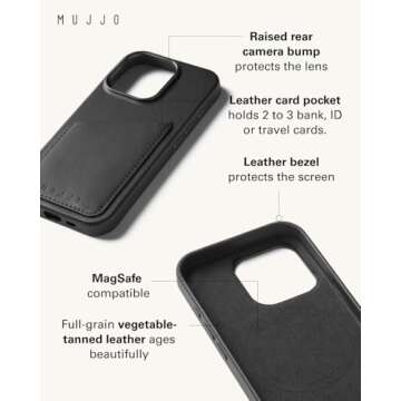 Mujjo Leather Wallet Phone Case - Fits iPhone 16 Pro - MagSafe Compatible - Premium European Leather...