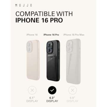 Mujjo Leather Wallet Phone Case - Fits iPhone 16 Pro - MagSafe Compatible - Premium European Leather Case with Card Pocket - Enhanced Phone & Camera Protection - Crafted with Recycled Materials Black