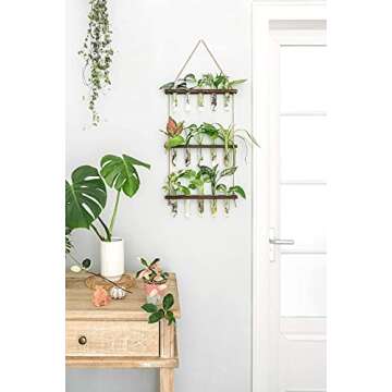 Mkono 3 Tiered Mini Test Tube Flower Vases and Wall Hanging Glass Planter Terrarium Farmhouse Flower Bud Vase in Wood Stand Rack