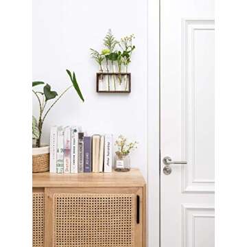 Mkono 3 Tiered Mini Test Tube Flower Vases and Wall Hanging Glass Planter Terrarium Farmhouse Flower Bud Vase in Wood Stand Rack