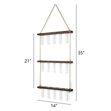 Mkono 3 Tiered Mini Test Tube Flower Vases and Wall Hanging Glass Planter Terrarium Farmhouse Flower Bud Vase in Wood Stand Rack