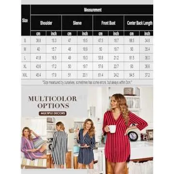 Ekouaer Women's Nightshirt Soft Nightwear Loose Sleepwear Button Down Nightdress Striped Sleepshirts White Grey Stripe,L