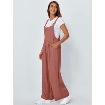 AUTOMET Womens Jumpsuits Overalls Wide Leg Casual Summer Outfits Rompers Jumpers Sleeveless Straps With Pockets 2025 Rust S
