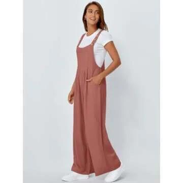 AUTOMET Womens Jumpsuits Overalls Wide Leg Casual Summer Outfits Rompers Jumpers Sleeveless Straps With Pockets 2025 Rust S