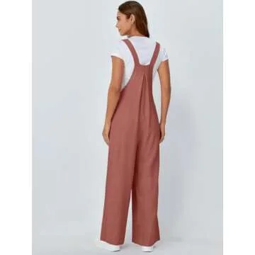 AUTOMET Womens Jumpsuits Overalls Wide Leg Casual Summer Outfits Rompers Jumpers Sleeveless Straps With Pockets 2025 Rust S