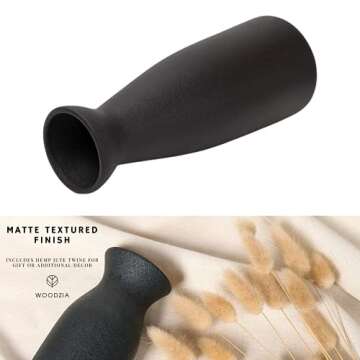 W.Z WOODZIA Black Ceramic Vase for Pampas Grass, Modern Boho Home Decor Style, Perfect for Decorative Dried Flowers or Dining Table Centerpieces [Pampass Not Included] (Black), WZ-2