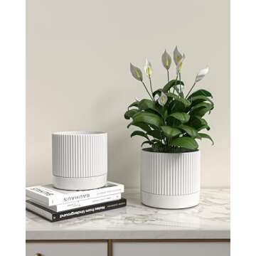 Carrward Ceramic Planter Pots Indoor with Drainage Hole & Saucer,Including Stand,7.3 Inch Mid-Centur...
