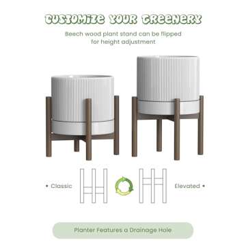 Carrward Ceramic Planter Pots Indoor with Drainage Hole & Saucer,Including Stand,7.3 Inch Mid-Century Modern Cylinder Plant Pot for Snake Flower Leaf