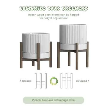 Carrward Ceramic Planter Pots Indoor with Drainage Hole & Saucer,Including Stand,7.3 Inch Mid-Century Modern Cylinder Plant Pot for Snake Flower Leaf