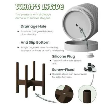 Carrward Ceramic Planter Pots Indoor with Drainage Hole & Saucer,Including Stand,7.3 Inch Mid-Century Modern Cylinder Plant Pot for Snake Flower Leaf