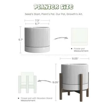 Carrward Ceramic Planter Pots Indoor with Drainage Hole & Saucer,Including Stand,7.3 Inch Mid-Century Modern Cylinder Plant Pot for Snake Flower Leaf