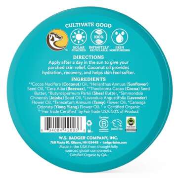 Badger Coconut After Sun Balm with Organic Cocoa Butter & Shea Butter, Rescue Balm, Soothing & Cooling Balm for Tight Dry Skin After Sun Exposure, 2 oz