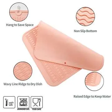 MicoYang Silicone Dish Drying Mat for Multiple Usage,Easy clean,Eco-friendly,Heat-resistant Silicone Mat for Kitchen Counter or Sink,Refrigerator or Drawer Liner Pink XL 18 inches x 16 inches