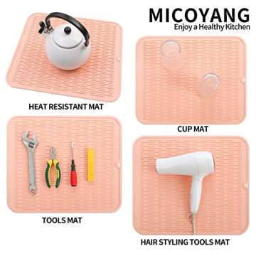 MicoYang Silicone Dish Drying Mat for Multiple Usage,Easy clean,Eco-friendly,Heat-resistant Silicone Mat for Kitchen Counter or Sink,Refrigerator or Drawer Liner Pink XL 18 inches x 16 inches