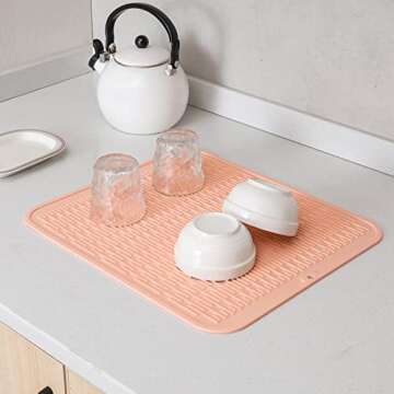 MicoYang Silicone Dish Drying Mat for Multiple Usage,Easy clean,Eco-friendly,Heat-resistant Silicone Mat for Kitchen Counter or Sink,Refrigerator or Drawer Liner Pink XL 18 inches x 16 inches