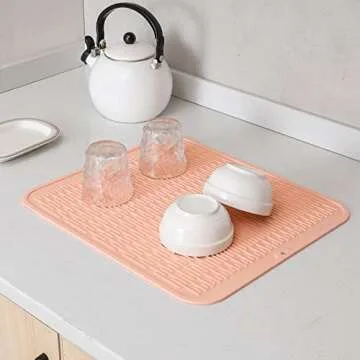 MicoYang Silicone Dish Drying Mat for Multiple Usage,Easy clean,Eco-friendly,Heat-resistant Silicone Mat for Kitchen Counter or Sink,Refrigerator or Drawer Liner Pink XL 18 inches x 16 inches
