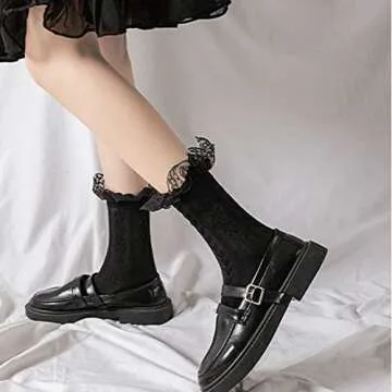 BIVOLU Womens Crew Socks Lace Ruffle Frilly Cotton Cute Princess Ankle Dress Socks for Girl 6 Pack