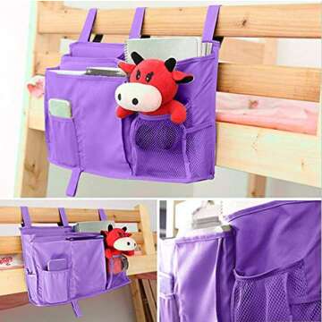 Sugaroom Bedside Storage Caddy, Bunk Bed Organizer Bed Storage Pocket Bedside Organizer Hanging Bed Storage Caddy for College Dorm Room, Hospital Bed Rails, Baby Bed, Camp (Purple)