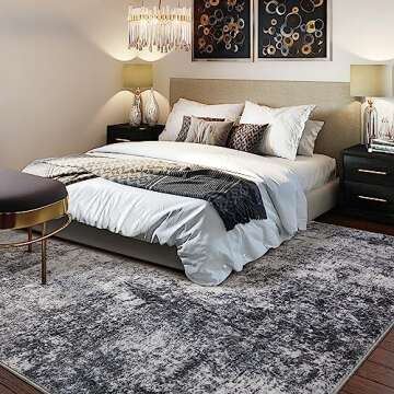 Area Rug Living Room Rugs - 8x10 Large Soft Indoor Neutral Modern Abstract Low Pile Washable Rug Carpet for Bedroom Dining Room Farmhouse Home Office - Grey
