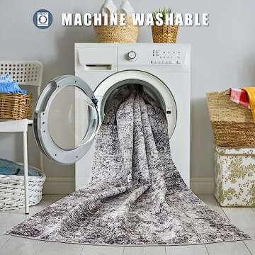 Area Rug Living Room Rugs - 8x10 Large Soft Indoor Neutral Modern Abstract Low Pile Washable Rug Carpet for Bedroom Dining Room Farmhouse Home Office - Grey