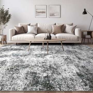 Area Rug Living Room Rugs - 8x10 Large Soft Indoor Neutral Modern Abstract Low Pile Washable Rug Carpet for Bedroom Dining Room Farmhouse Home Office - Grey