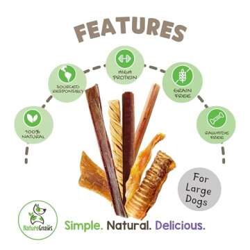 Nature Gnaws Variety Pack for Large Dogs (12 Count) - Bully Sticks, Beef Tendons and Tripe Twists fo...
