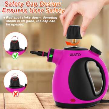 Kiato Handheld Steam Cleaner, 10 in 1 Hand Held Steamer for Cleaning, Portable Pressurized Steamer for Home Use, Bathroom, Mini Steam Cleaners for Upholstery Furniture Sofa Couch Floor Tile Grout Car