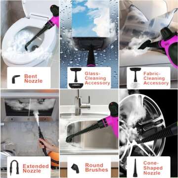 Kiato Handheld Steam Cleaner, 10 in 1 Hand Held Steamer for Cleaning, Portable Pressurized Steamer for Home Use, Bathroom, Mini Steam Cleaners for Upholstery Furniture Sofa Couch Floor Tile Grout Car