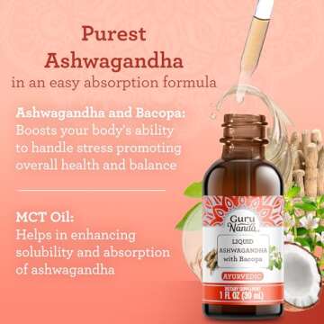 GuruNanda Liquid Ashwagandha with Bacopa (1 Fl Oz) - Natural Dietary Supplement- Liquid Extract Drop...