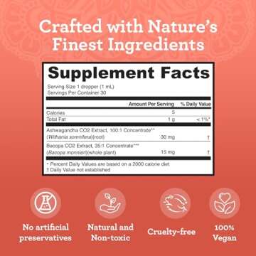 GuruNanda Liquid Ashwagandha with Bacopa (1 Fl Oz) - Natural Dietary Supplement- Liquid Extract Drops - for Men & Women- Vegan & Alcohol-Free - Aids in Immune, Focus & Relaxation Support